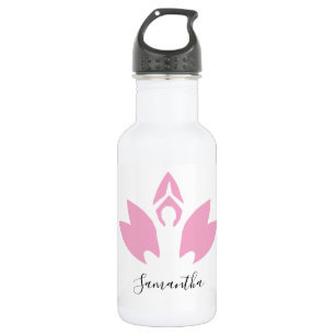 Yoga, Pink Lotus, silhouette, modern script, 532 Ml Water Bottle