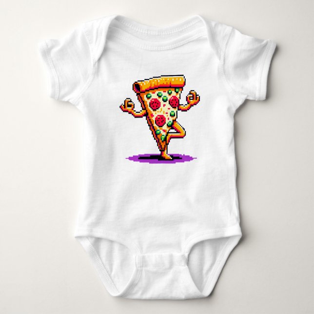 Yoga Pizza - Funny Pixel Art Mindful Food Design Baby Bodysuit (Front)