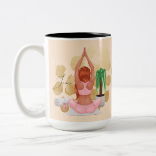 Yoga Plant Lady Watercolor Plants Two-Tone Coffee Mug