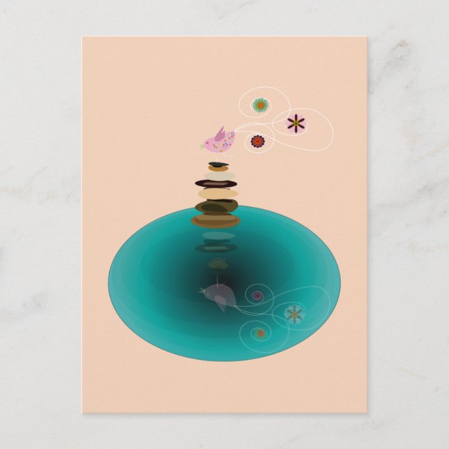 Yoga pose, birdy on the rocks postcard (Front)