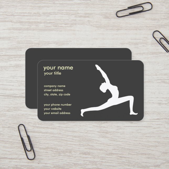 Yoga Pose Black Silhouette Business Cards (Front/Back In Situ)