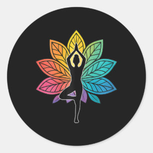 Yoga Pose Chakra Tree Silhouette Lotus Lance Medit Classic Round Sticker