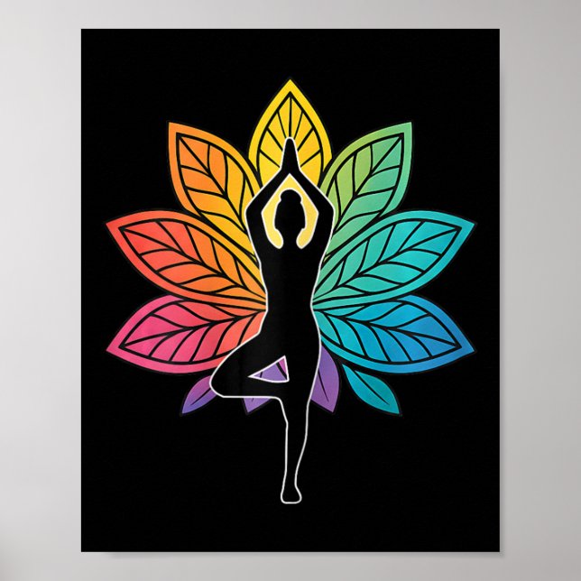 Yoga Pose Chakra Tree Silhouette Lotus Lance Medit Poster (Front)