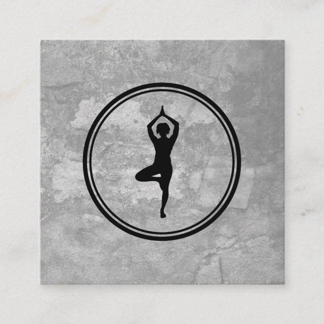Yoga Pose Grey Texture Square Business Card (Front)