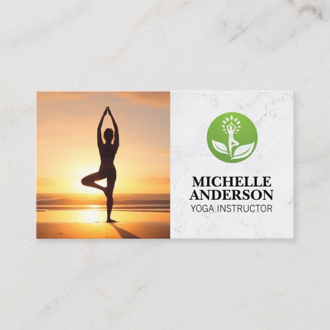 Yoga Pose in the Sun | Health Mindfulness Logo Business Card (Front)