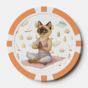 Yoga Pose Namaste for Siamese Cat Lovers Poker Chips