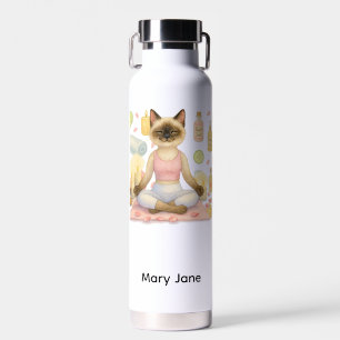 Yoga Pose Namaste for Siamese Cat Lovers Water Bottle