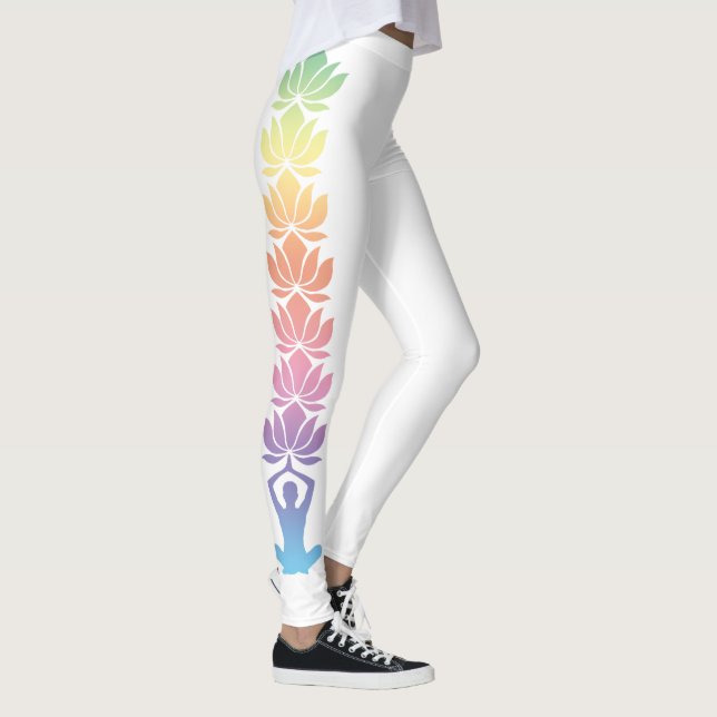 Yoga Pose Namaste Lotus Flowers on Leggings (Right)