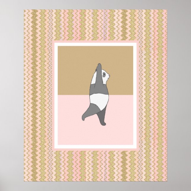 Yoga Pose Panda Pink Background  Poster (Front)