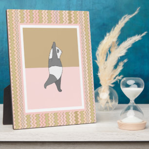 Yoga Pose Panda Pink Zig Zag Background Plaque
