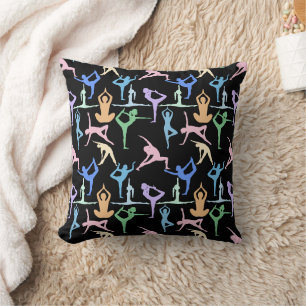 Yoga Pose Pastel Pattern 01.bx4 Black BG Cushion