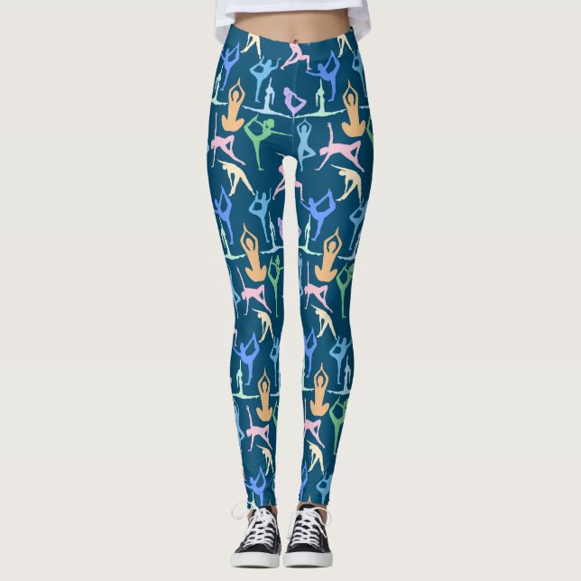Yoga Pose Pastel Pattern 01.bx4 D Blue BG Leggings (Front)