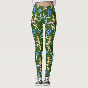 Yoga Pose Pastel Pattern 01.bx4 D Green BG Leggings