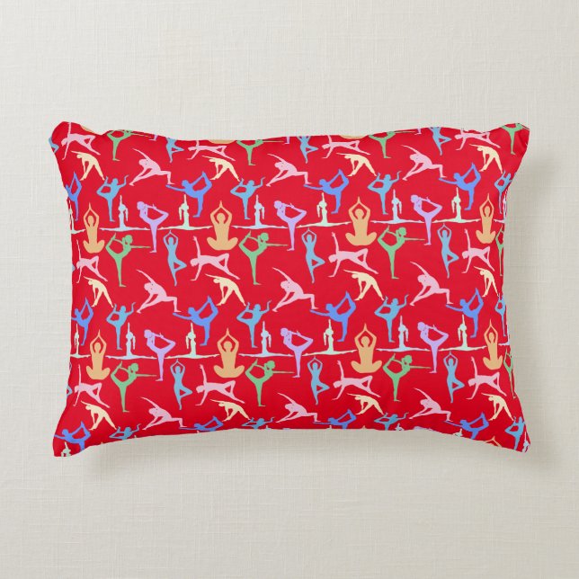 Yoga Pose Pastel Pattern 01.bx4 Red BG Decorative Cushion (Front)