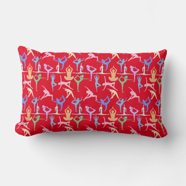 Yoga Pose Pastel Pattern 01.bx4 Red BG Lumbar Cushion (Front)
