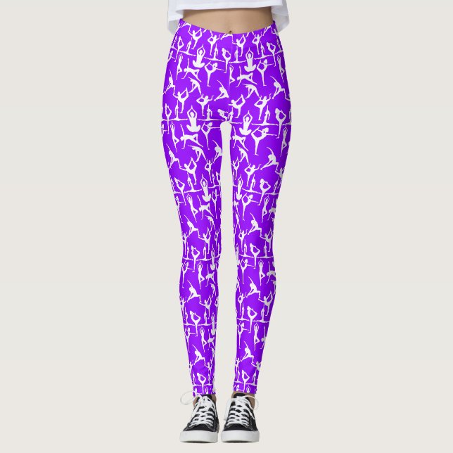 Yoga pose pattern 01.bx4.LUPurple BG Leggings (Front)