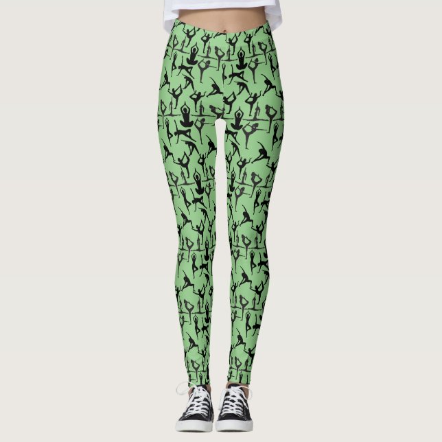 Yoga pose pattern 01.wx4.Green GB Leggings (Front)
