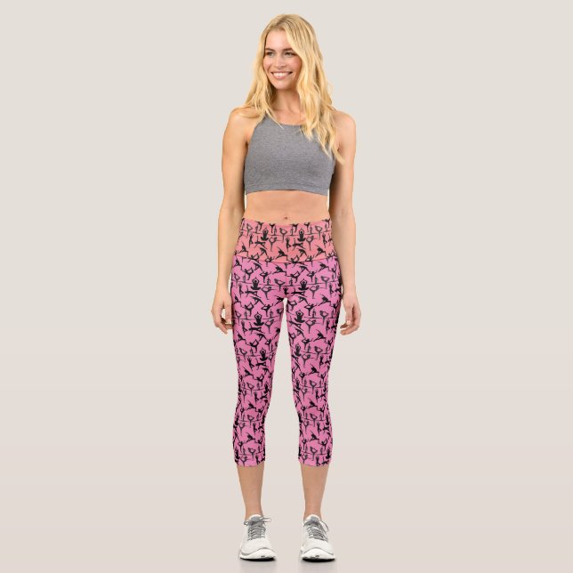 Yoga pose pattern 01.wx4.Pink GB Capri Leggings (Front)