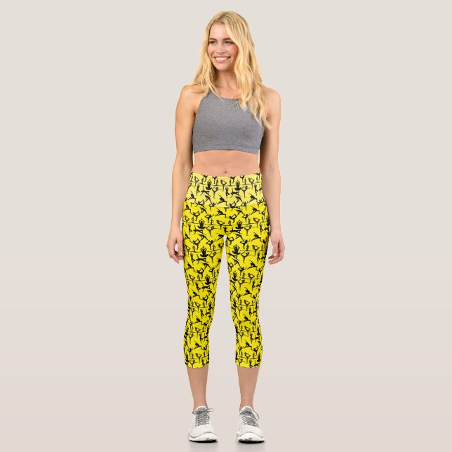 Yoga pose pattern 01.wx4.Yellow GB Capri Leggings (Front)