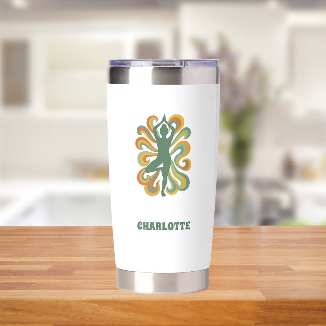 Yoga pose retro swirls name insulated tumbler (Creator Uploaded)