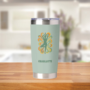 Yoga pose retro swirls name sage green insulated tumbler