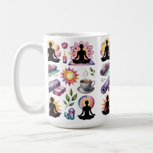 Yoga pose silhouette floral accent lotus mandala coffee mug