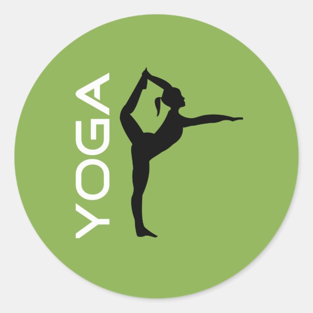 Yoga Pose Silhouette on Green Background Classic Round Sticker (Front)