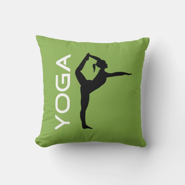Yoga Pose Silhouette on Green Background Cushion (Front)