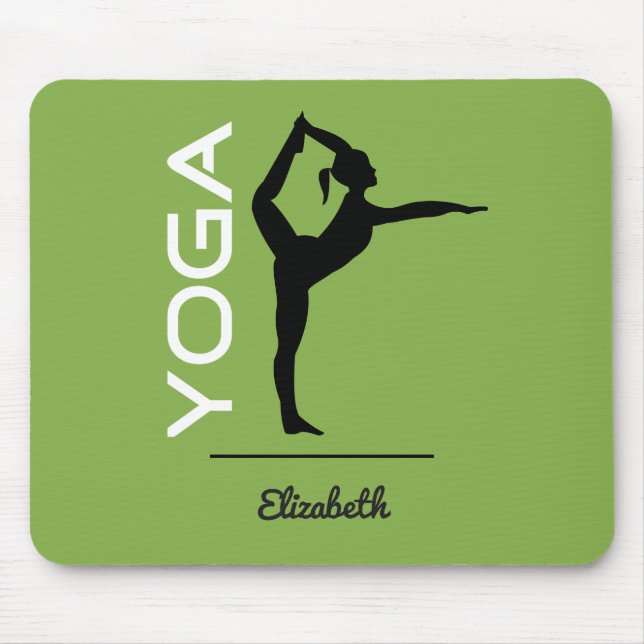 Yoga Pose Silhouette on Green Personalised Mouse Pad (Front)