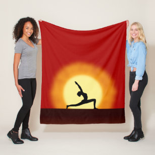 Yoga Pose Silhouette Sunrise Custom Fleece Blanket