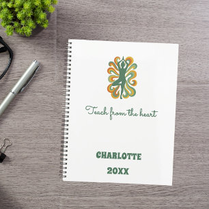 Yoga pose swirls green orange slogan retro 2026 planner