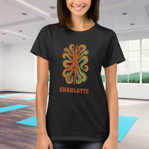 Yoga pose swirls retro green orange name T-Shirt