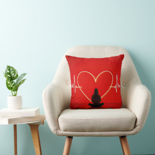 Yoga Pose With Heartbeat Lines Cushion