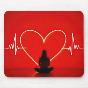 Yoga Pose With Heartbeat Lines Mouse Pad