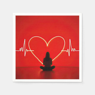 Yoga Pose With Heartbeat Lines Napkin