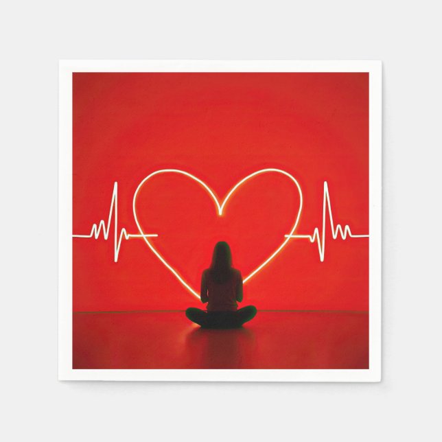 Yoga Pose With Heartbeat Lines Napkin (Front)