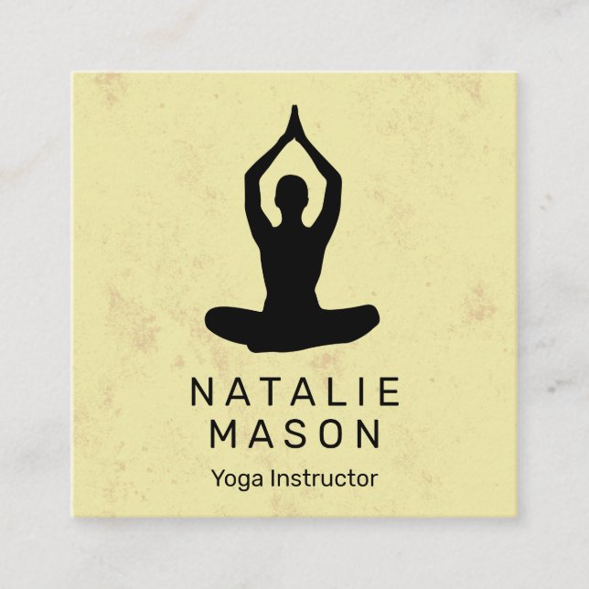 Yoga Pose | Yellow Texture Square Business Card (Front)