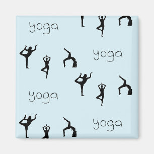 Yoga poses and text pattern on blue magnet