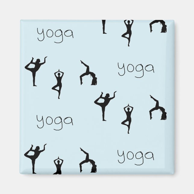 Yoga poses and text pattern on blue magnet (Front)