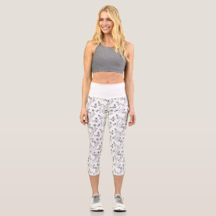 Yoga poses black and white pattern capri leggings