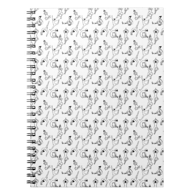 Yoga poses black and white pattern notebook (Front)