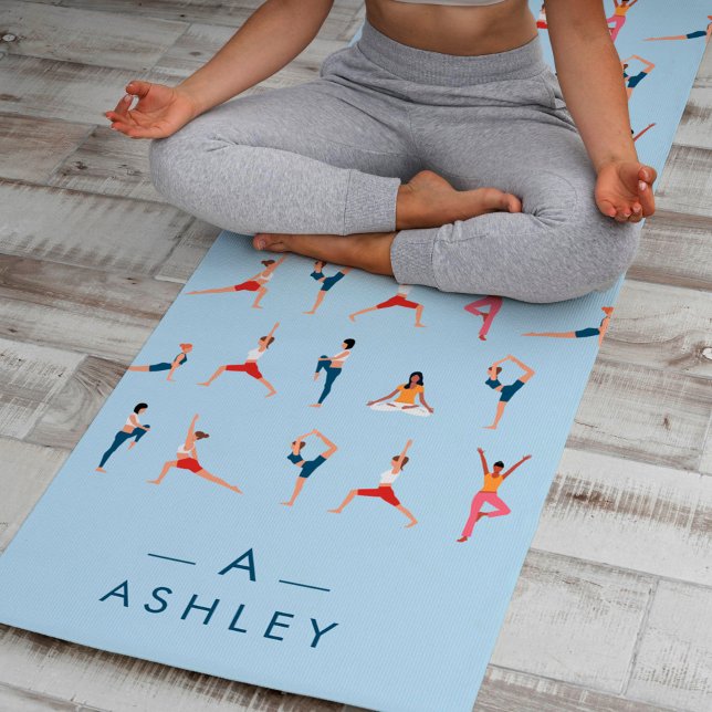 Yoga Poses Fun & Cute Blue Personalised Yoga Mat (Creator Uploaded)