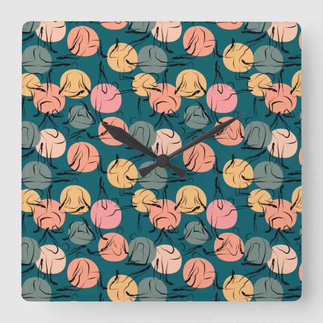 Yoga poses pattern | Yoga seamless pattern 23 Square Wall Clock (Front)
