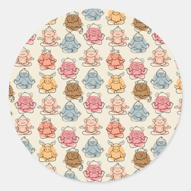 Yoga poses pattern | Yoga seamless pattern 42 Classic Round Sticker (Front)