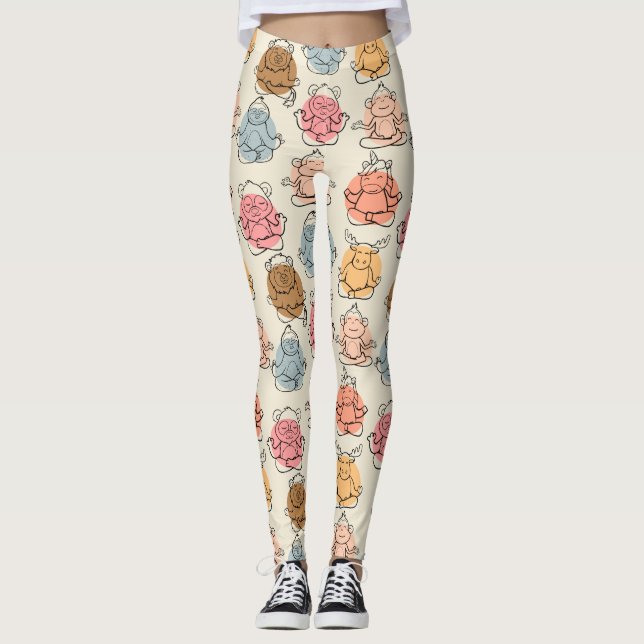 Yoga poses pattern | Yoga seamless pattern 42 Leggings (Front)