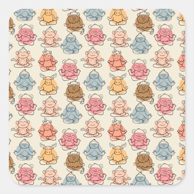 Yoga poses pattern | Yoga seamless pattern 42 Square Sticker (Front)