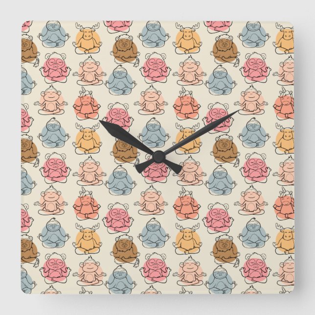 Yoga poses pattern | Yoga seamless pattern 42 Square Wall Clock (Front)