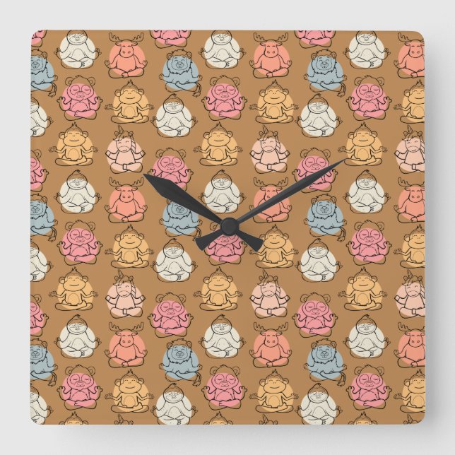 Yoga poses pattern | Yoga seamless pattern 43 Square Wall Clock (Front)