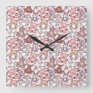 Yoga poses pattern   Yoga seamless pattern 48 Square Wall Clock