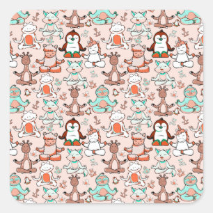 Yoga poses pattern Yoga seamless pattern 51 Square Sticker